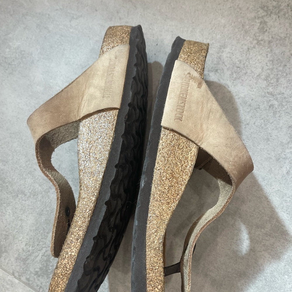 Birkenstock Tan Sandals with Strappy Design and Open Toe